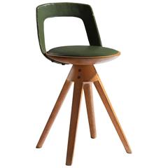 Edvard & Tove Kindt-Larsen Swivel Stool in Bright Green Leather 9