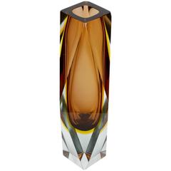 Monumental 12" Italian Diamond Cut Faceted Murano Glass Vase by Mandruzzato 12