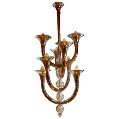 Vintage Eight Lights Chromium Plated Chandelier with Glass Balls on the Stem
