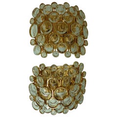 Lovely Large Pair of Gilded Brass and Crystal Sconces by Palwa