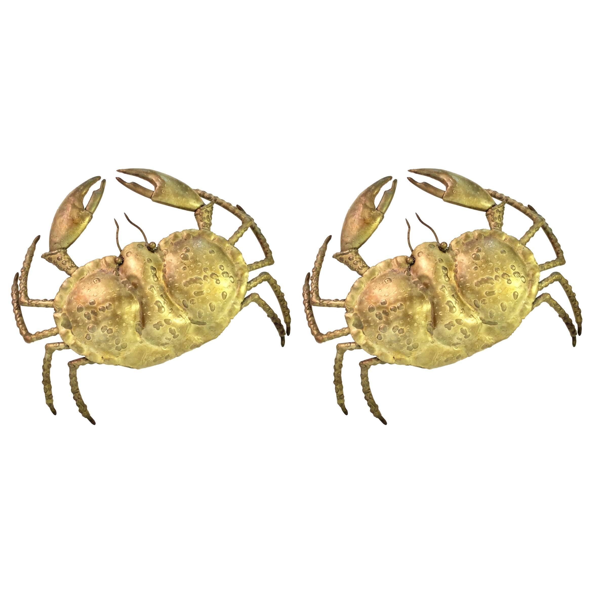 Pair of Brass "Crab" Wall Lamps Signed P. Mas-Rossi