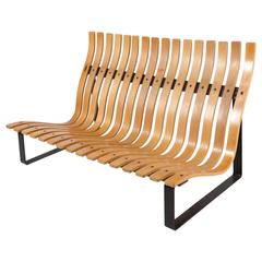 Vintage Bentwood Slatted Bench by Kho Liang Ie for Artifort, 1968
