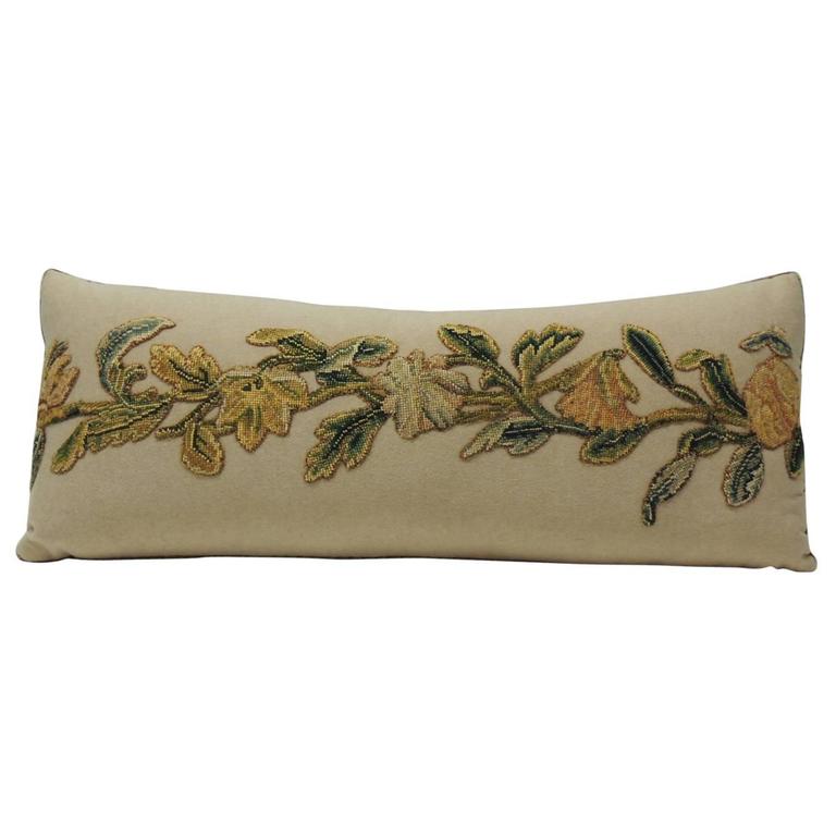 19th Century Appliqué WoolonWool Embroidery Long Bolster Pillow For