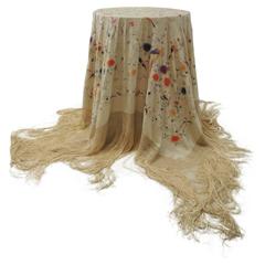 Boho-Chic Vintage Spanish Silk-on-silk Hand-Embroidered Piano Shawl