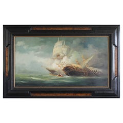 Naval Ship Combat Painting Framed Rudolf Claudus 1922