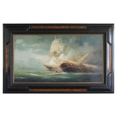 Vintage Naval Ship Combat Painting Framed Rudolf Claudus 1922 