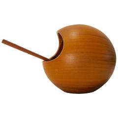 Vintage Teak Orb Nut Bowl and Serving Spoon by AB Sowe Konst, Sweden