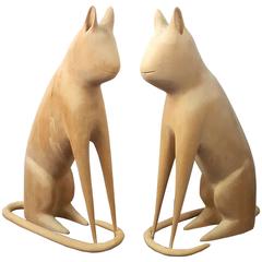 Matched Pair of Cat Carvings by Linvel Barker, Kentucky 12