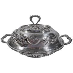 Antique Large Japanese Sterling Silver Covered Dragon Tureen by Arthur & Bond