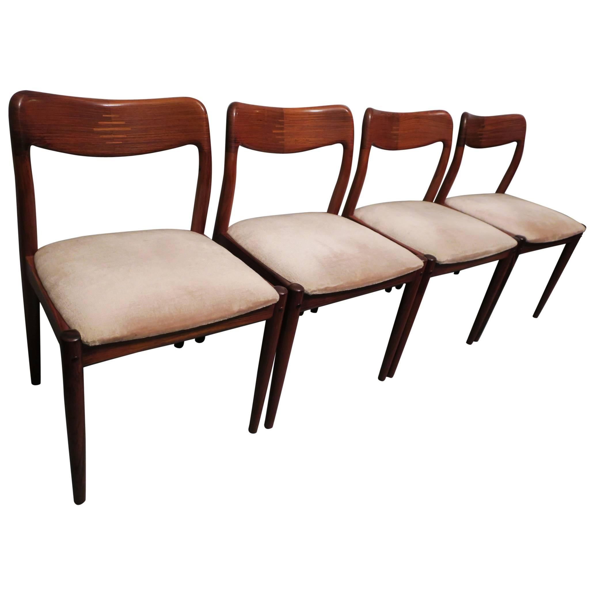 Set of Four Rosewood Inlaid Dining Chairs, Denmark, 1960s For Sale
