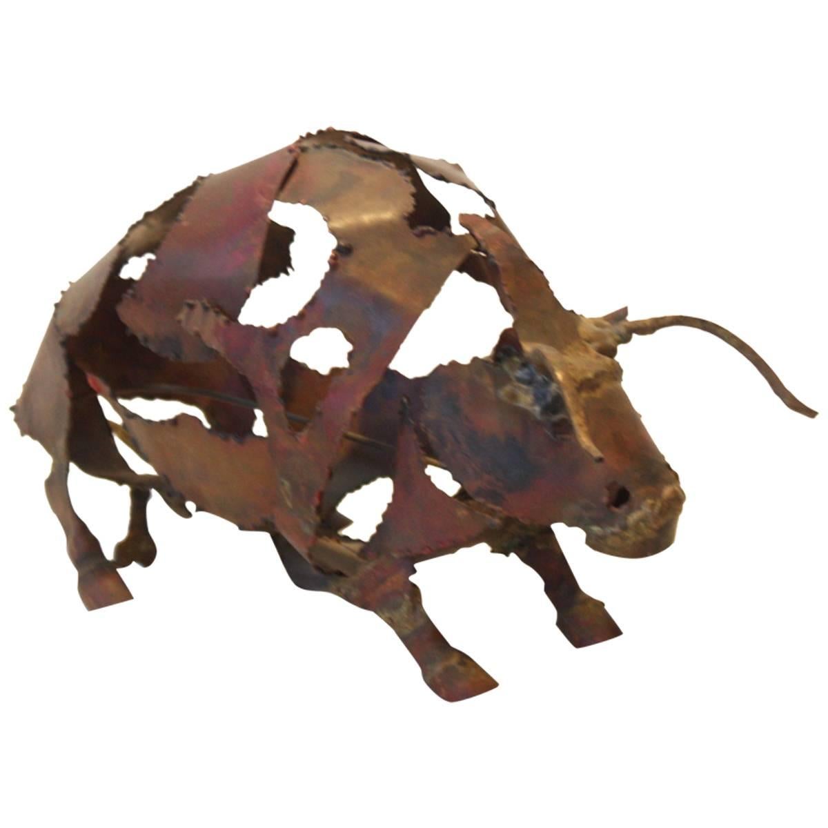 Torch-Cut Mixed Metal 'Bull' Sculpture