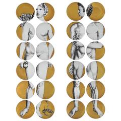 Vieux Piero Fornasetti Or Adam & Eve Assiettes en Porcelaine