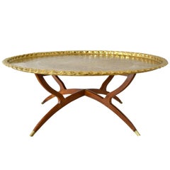 Midcentury Round Brass Tray Top Coffee Table