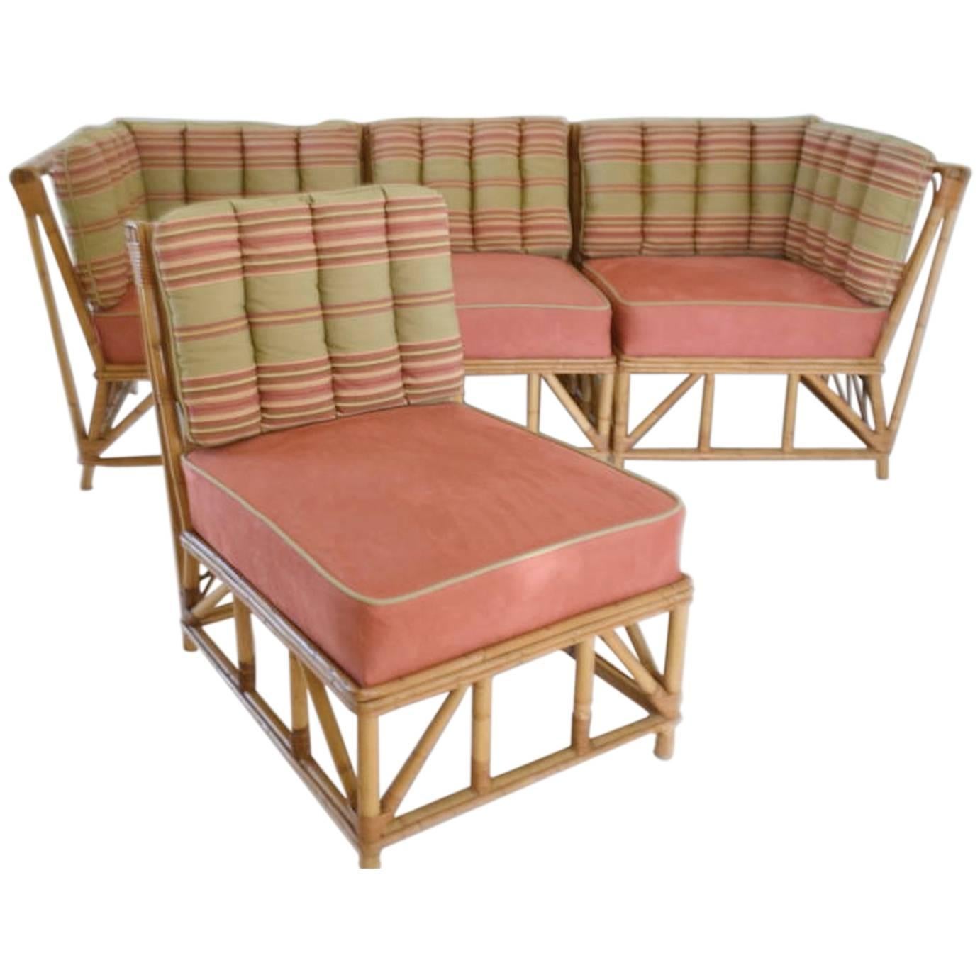 Mid-Century Bamboo Sectional Sofa