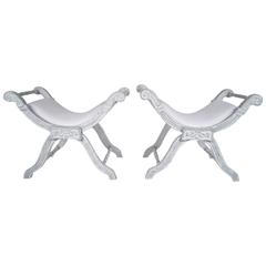 Pair of Vintage Empire Style Carved Benches 4