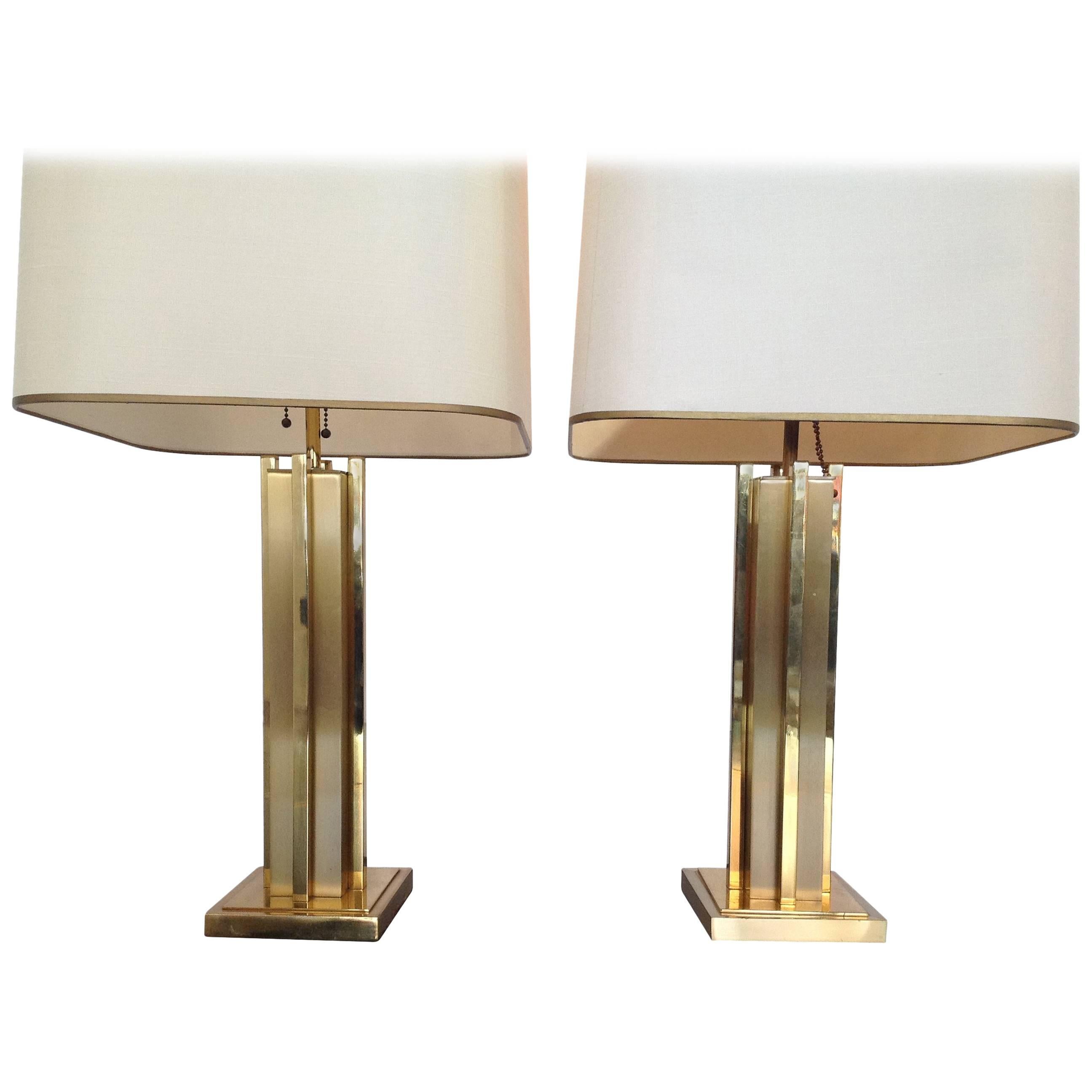Large Pair of Willy Rizzo Brass Lamps