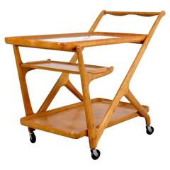 Light Walnut Cesare Lacca Tea Trolley Cart, 1950s