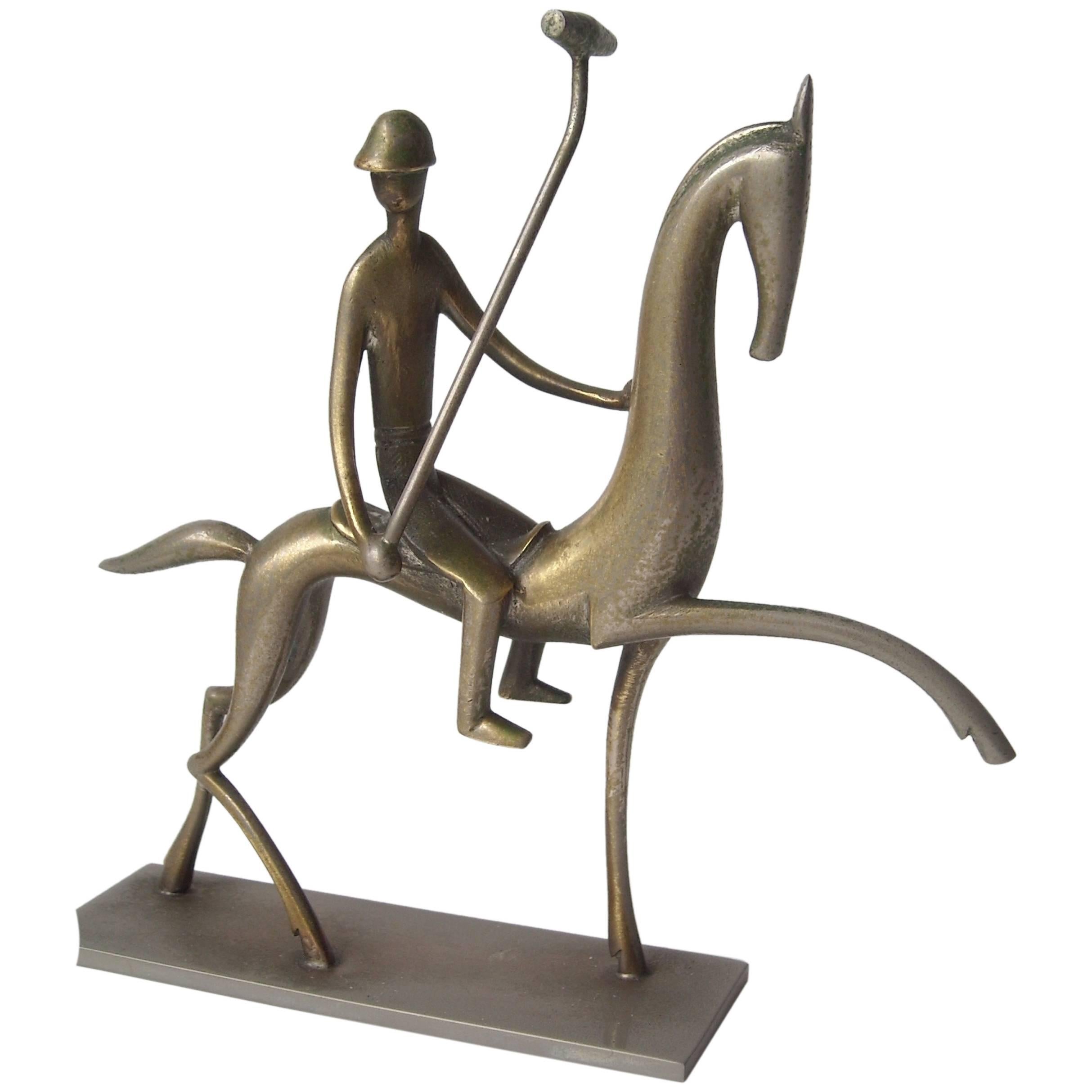 Hagenauer "Polo Player" Sculpture in Nickel-Plated Metal, Marked WHW