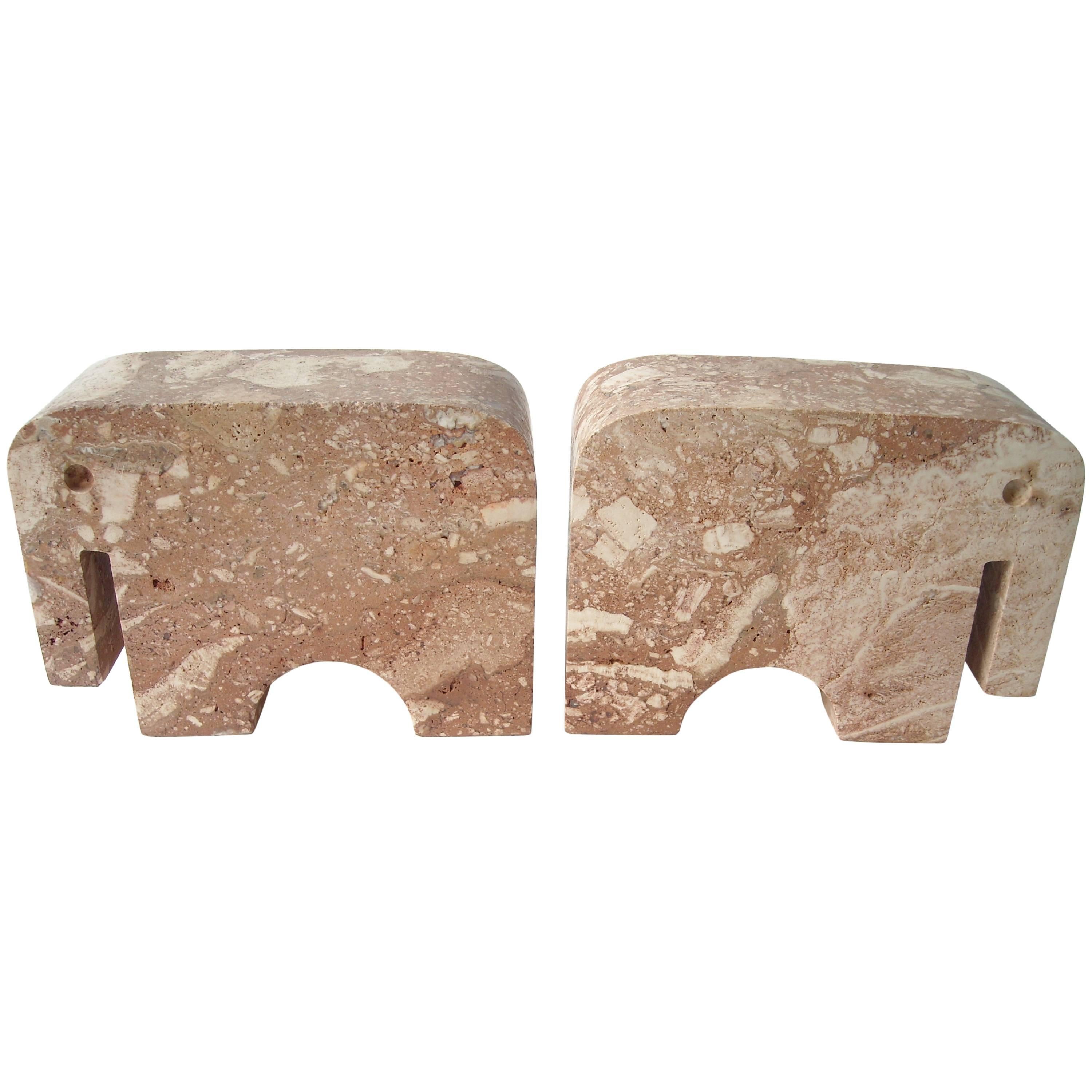 Travertine Elephant Bookends by Flli Mannelli for Raymor, Label