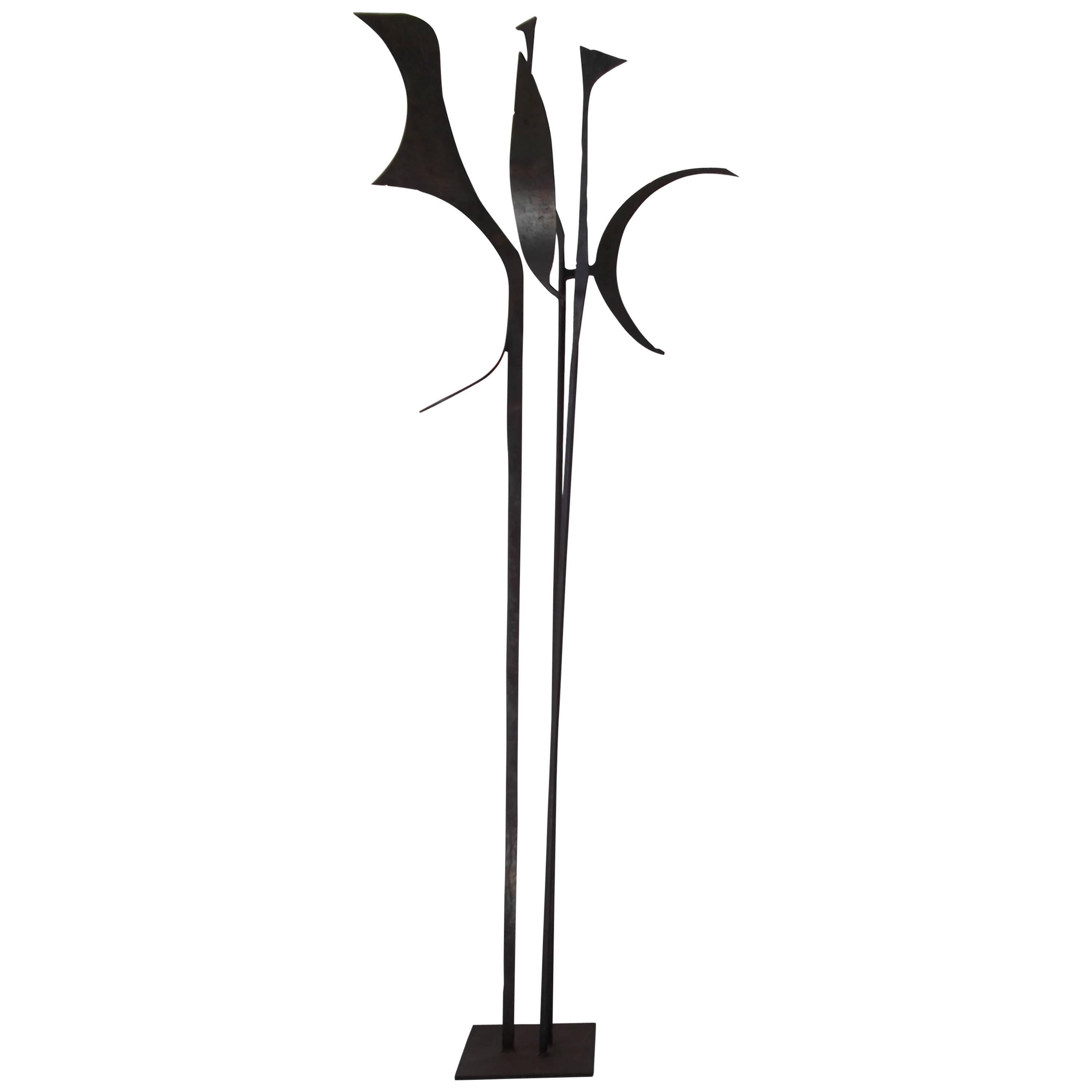 Signed 1963 Jay J. McVicker Abstract Modernist Tall Welded Steel Sculpture For Sale