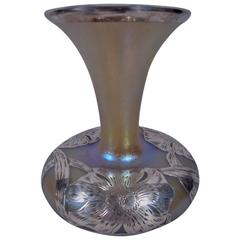 Alvin Art Nouveau Iridescent Glass Vase with Silver Overlay 12