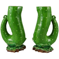 Pair of 19th Century English Majolica Pickles Pitchers