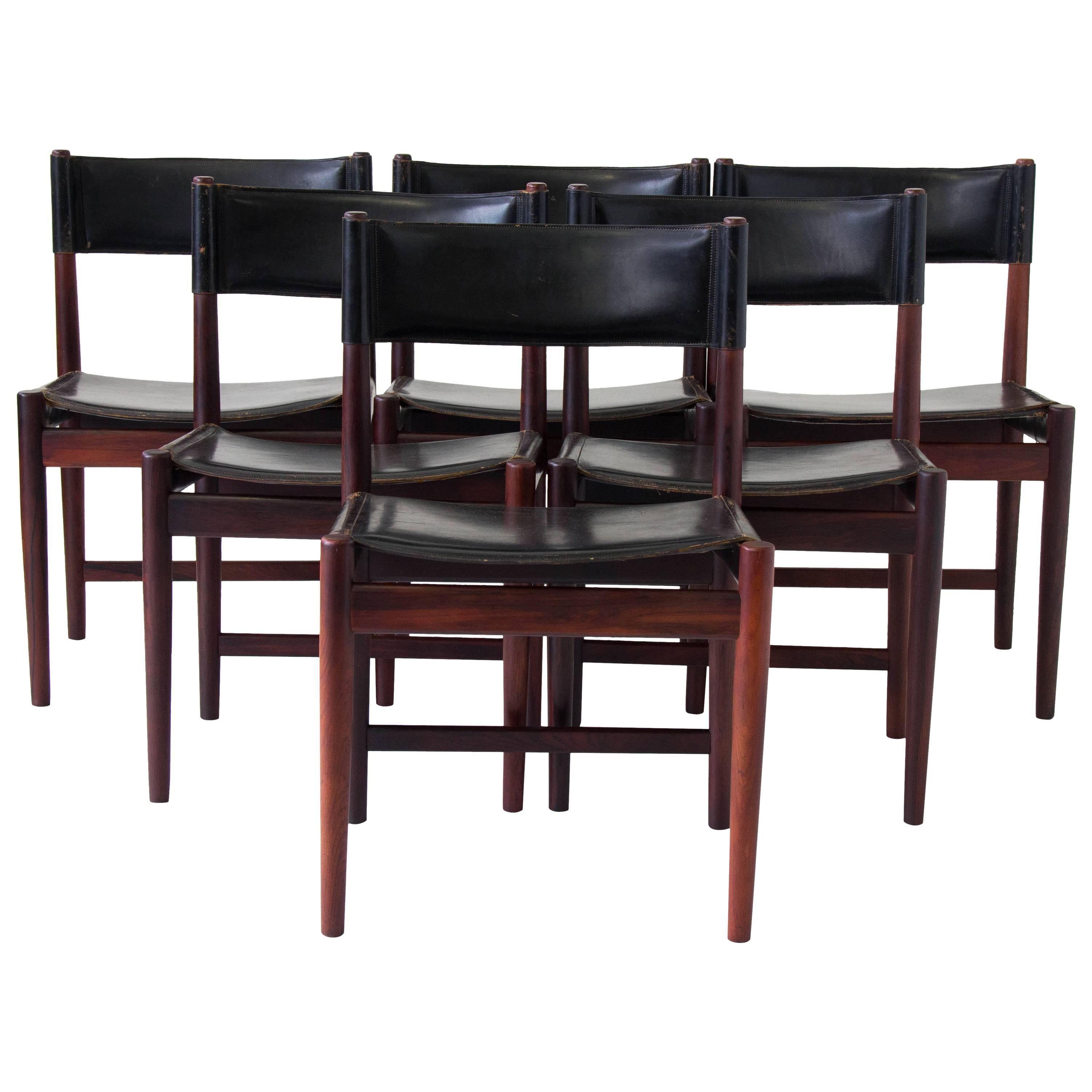 Set of Six Kurt Østervig Rosewood and Leather Dining Chairs