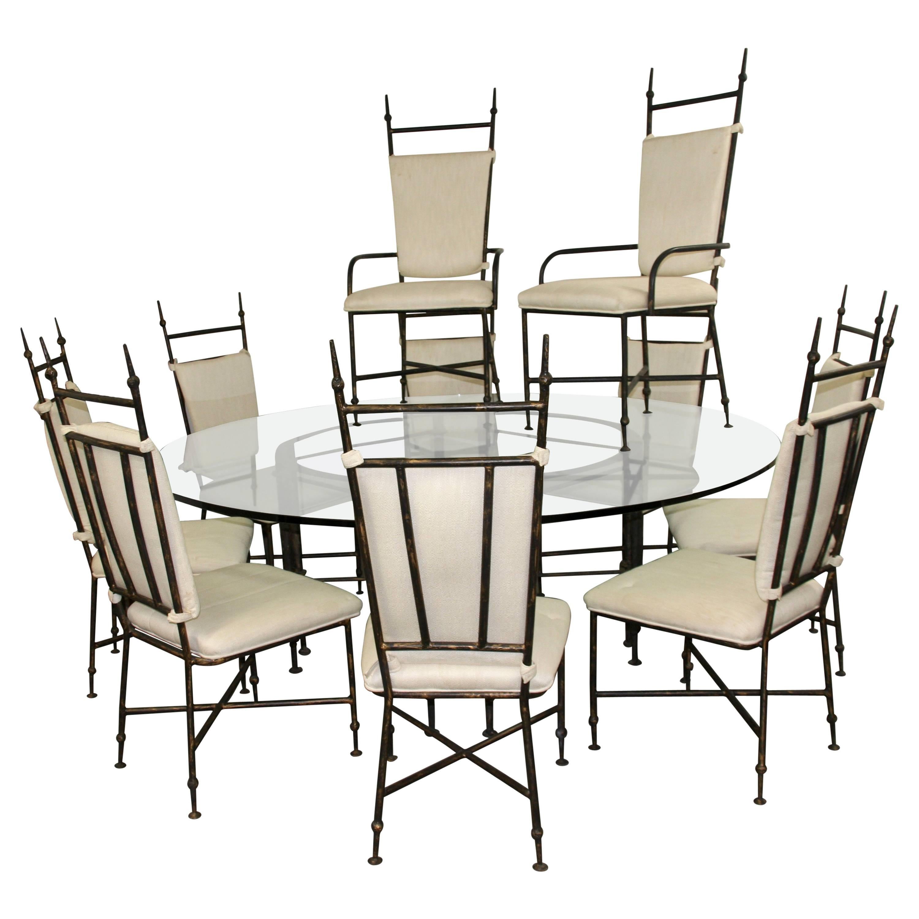 Brutalist Iron Dining Set with Ten Chairs