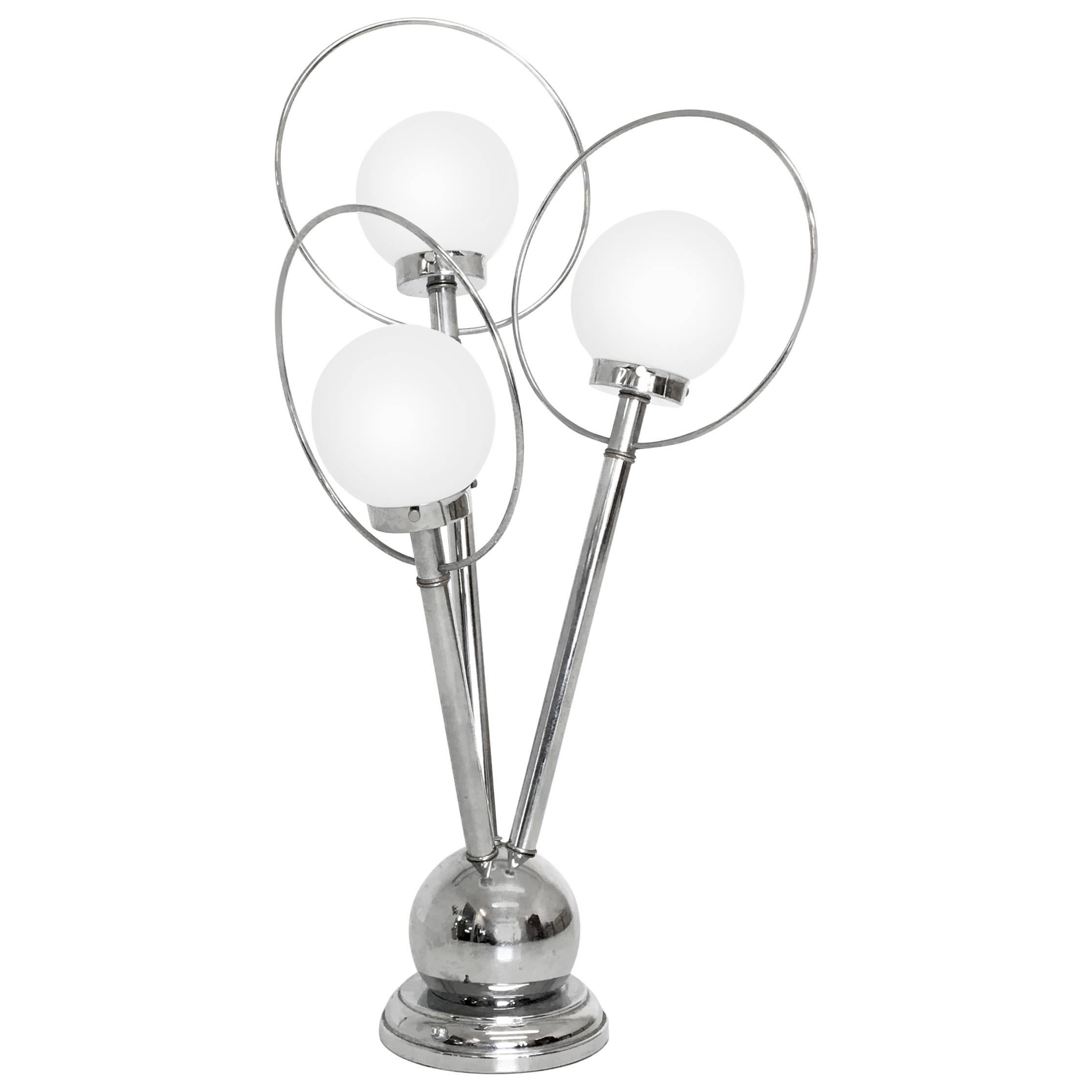 Sonneman Three-Bulbed Table Lamp in Chrome For Sale