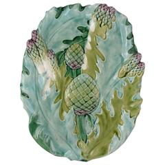 French Luneville Barbotine Majolica Artichoke & Asparagus Grand Platter