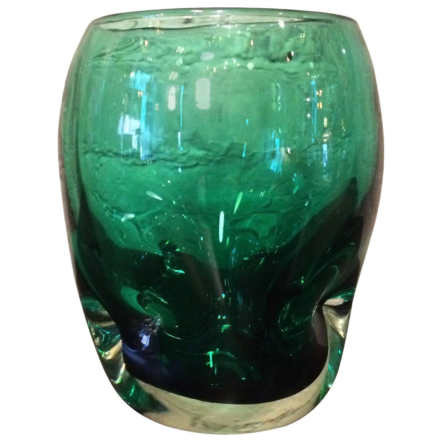 Dimpled Emerald Green Vase by Winslow Anderson for Blenko