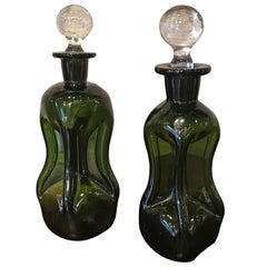 Mid-Century Dimpled Green Glass Perfume Bottles