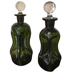 Mid-Century Dimpled Green Glass Perfume Bottles 5