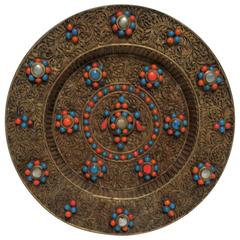 Antique Brass and Mother of Pearl Decorative Plate, Nepal 7