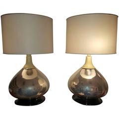 Italian Mirrored Table Lamps with Exceptional Size, Milano, 1970s