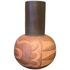 Native Mexican Incised Clay Vase
