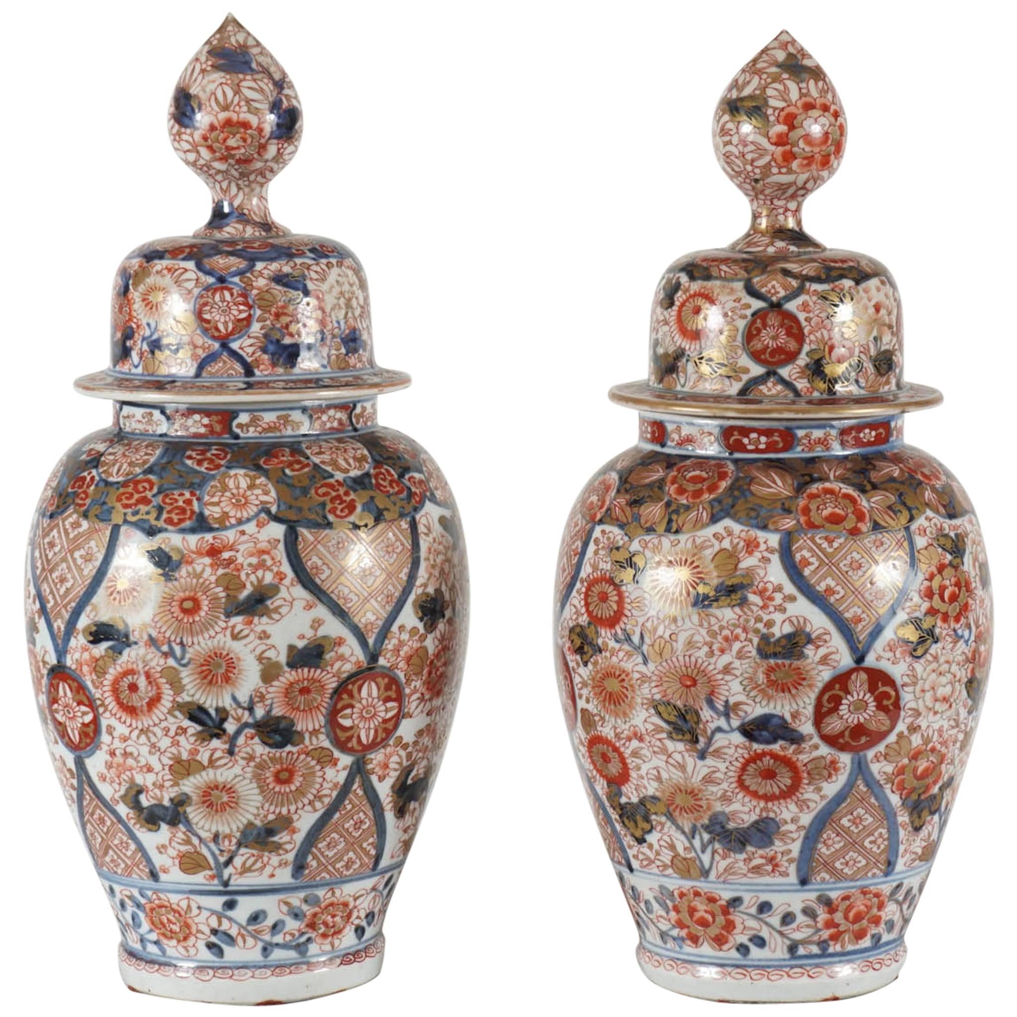 Pair of Edo Style Imari Porcelain Covered Jars, Japan, circa 1880