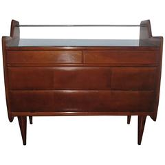 Italian Mid-Century Elegant Commode with Blue Mirrored Glass Top, Milano, 1955