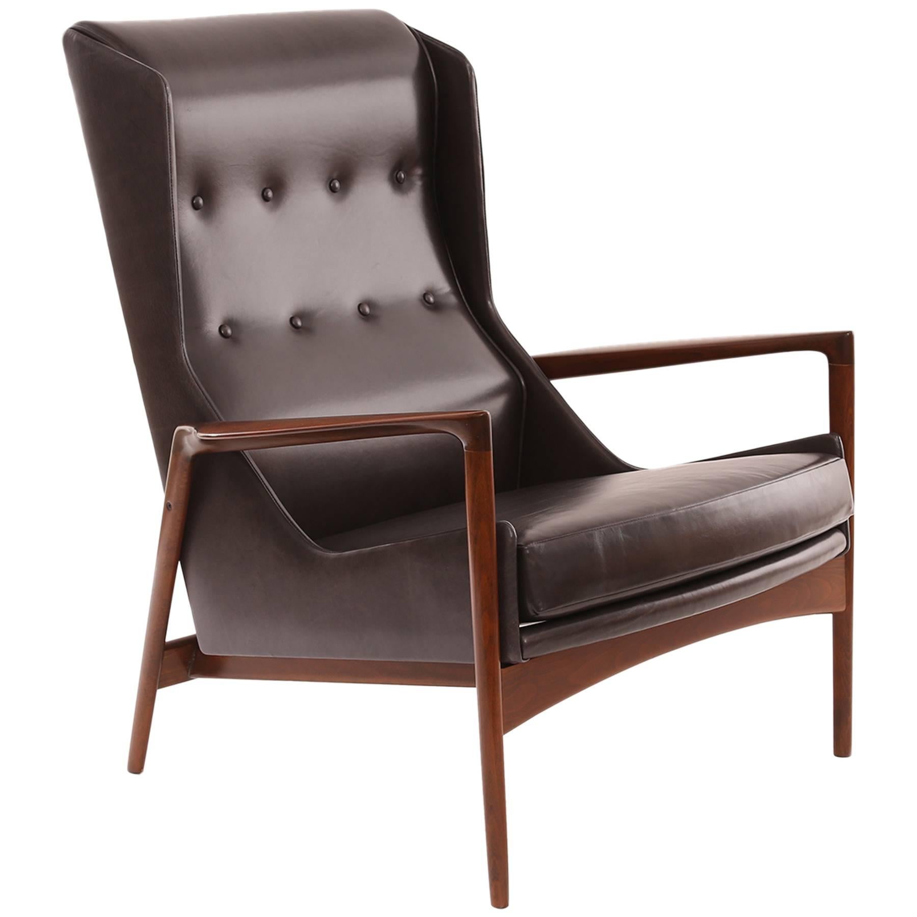 Ib Kofod-Larsen Teak and Leather Wingback Chair