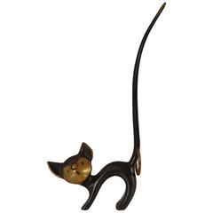 Vintage Walter Bosse Brass Cat Figurine Pretzel Holder or Ring Holder by Hertha Baller