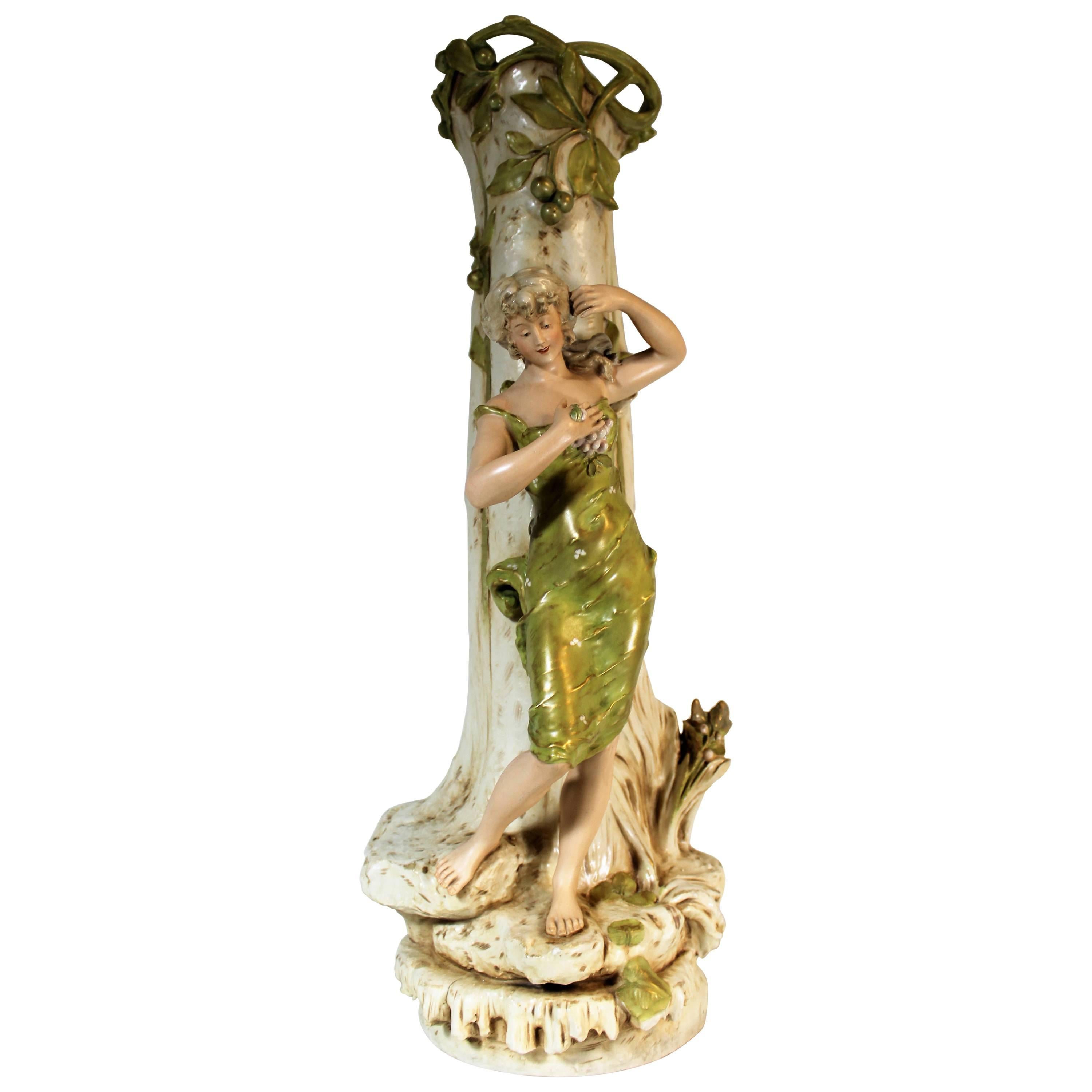 Monumental Royal Dux Art Nouveau Vase with Figural Woman