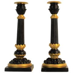 Pair of Neoclassical Bronze Candlesticks or Candleholders with Gilt Highlights 4