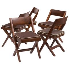 Set of Six Pierre Jeanneret Library Chairs in Teak from Chandigarh, 1950s 3