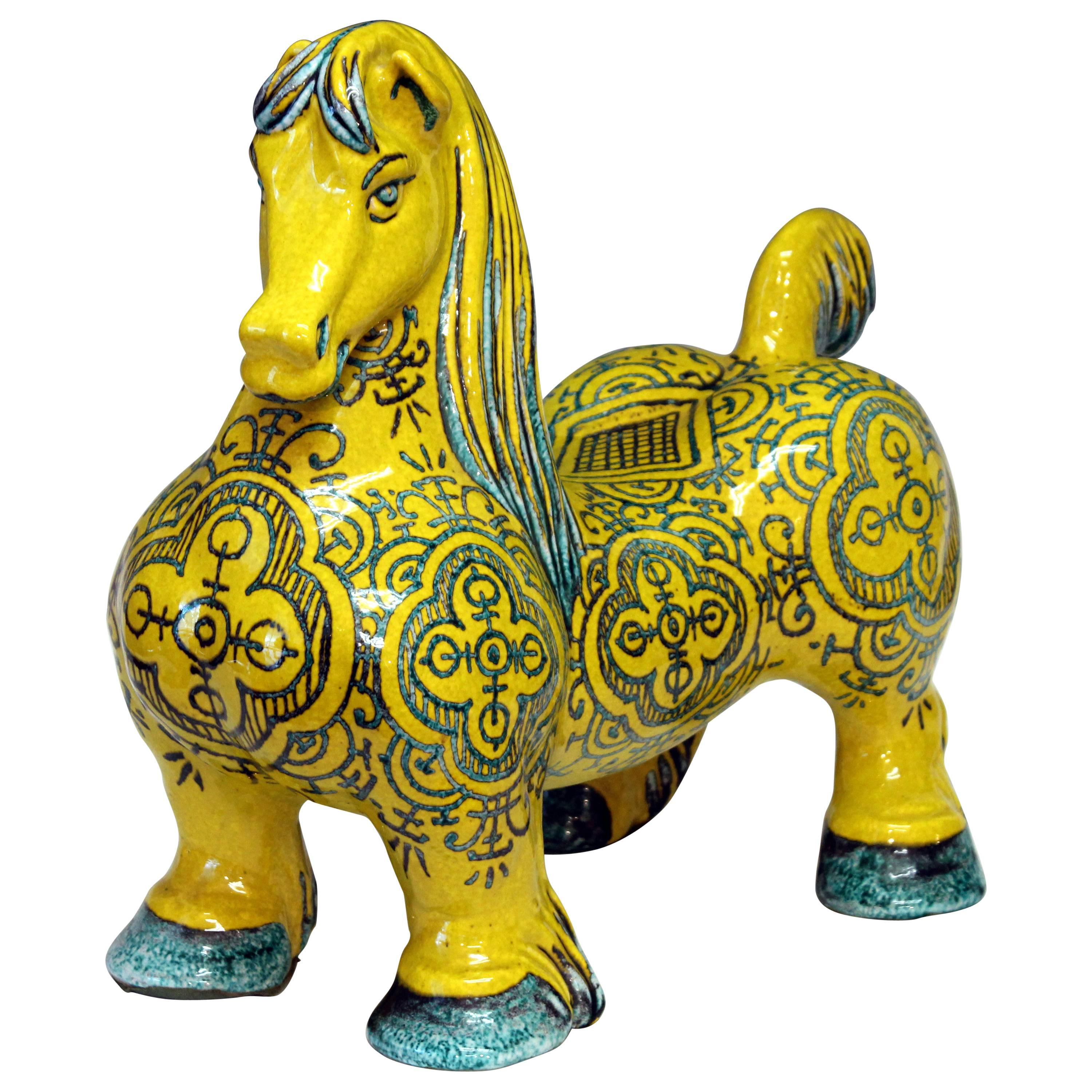 Huge Vintage Italian Pottery Atomic Yellow Glaze Horse Figure Mancioli Raymor