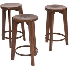 Set of Three Stools in Teak and Iron by Pierre Jeanneret for Chandigarh, 1965 6