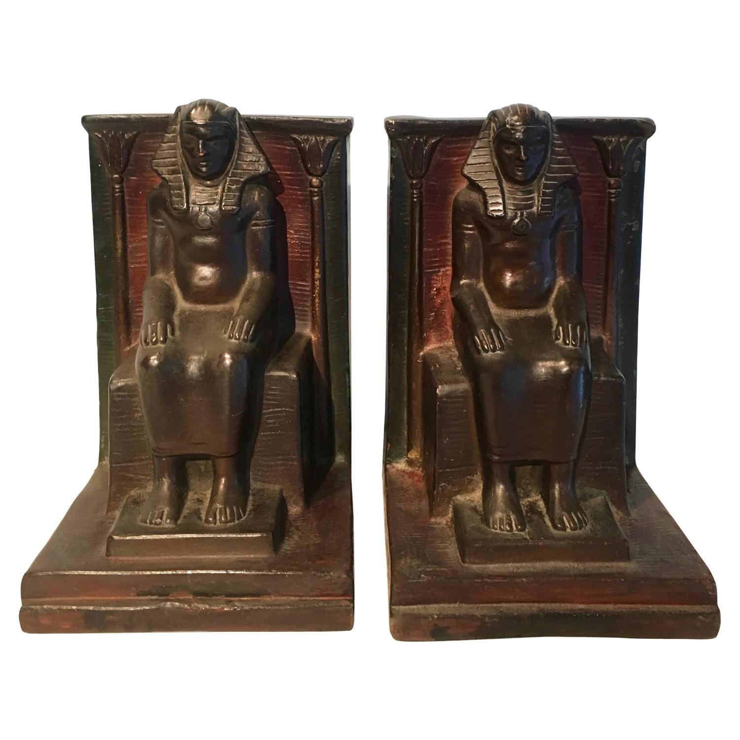 Pair of Copper Egyptian Pharaoh Bookends For Sale at 1stdibs
