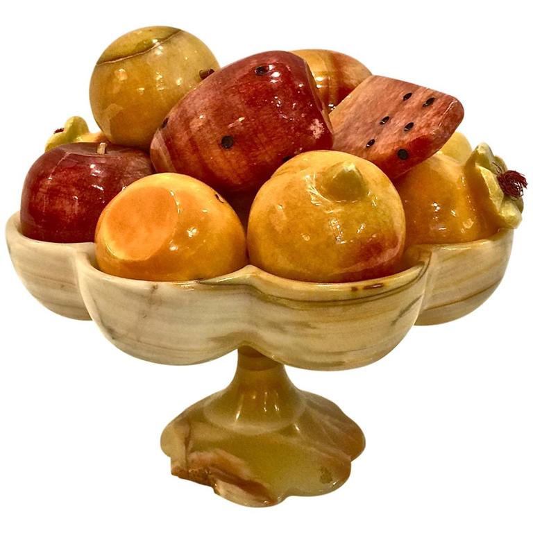 Exceptional Mexican Carved Onyx Fruits in Onyx Bowl at 1stDibs