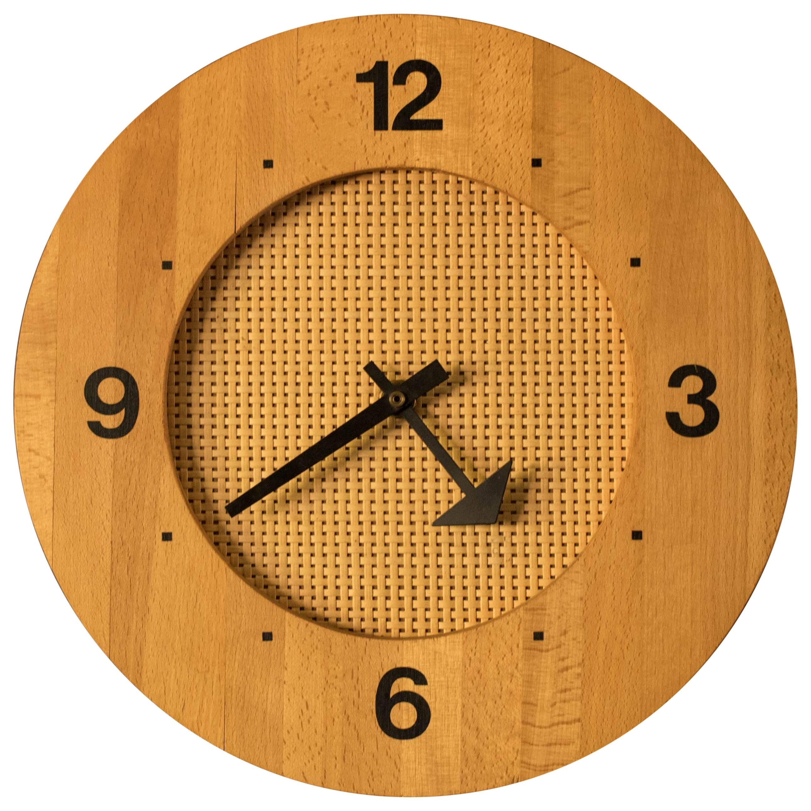 Mid-Century Modern Cane and Wood Clock