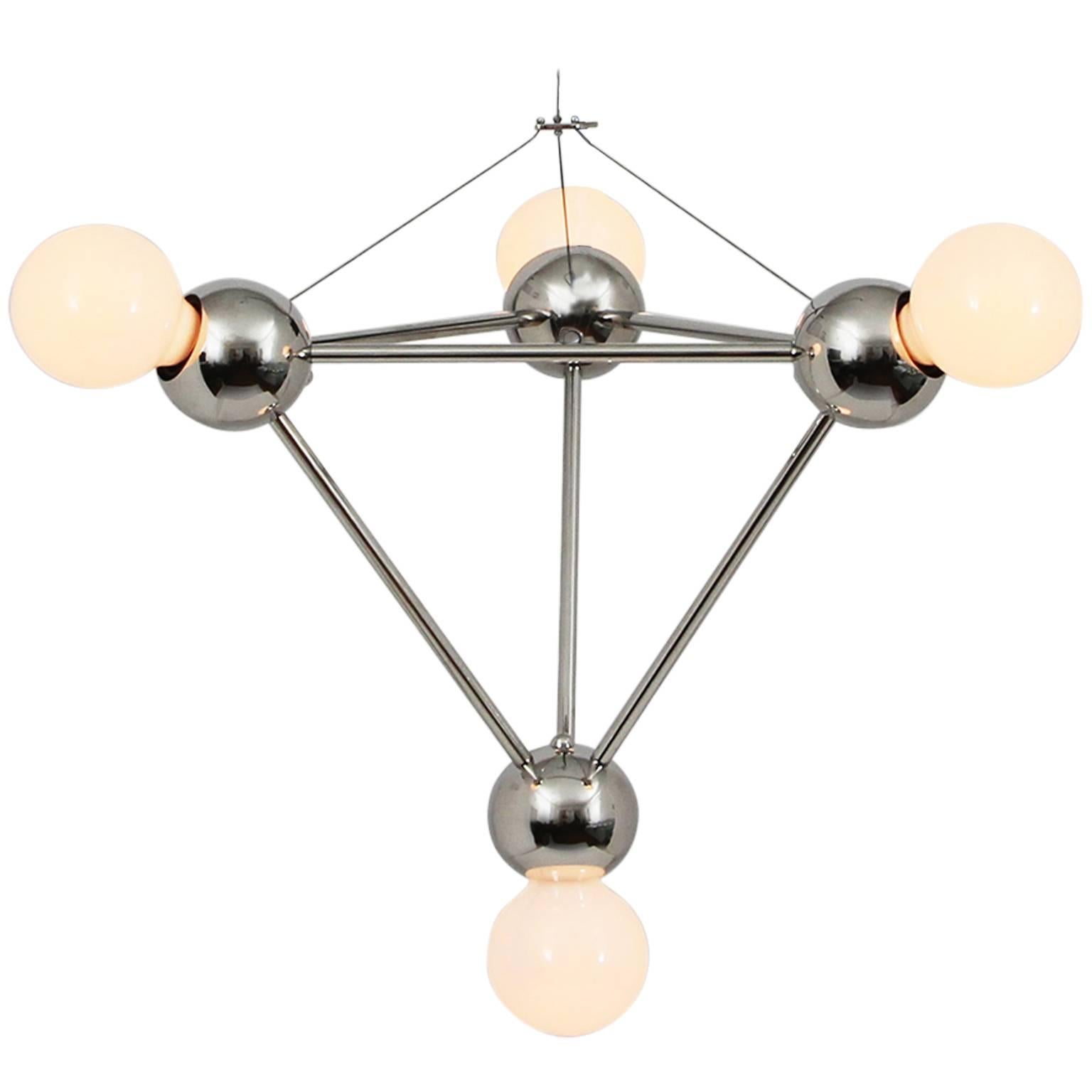 Lina Four-Light Pyramid SM, Modern Minimal Geometric Chandelier, Polished Nickel