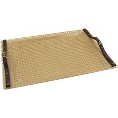 Mid-Century Modernist Lucite, Rattan & Leather Serving Tray, Italy, circa 1970s